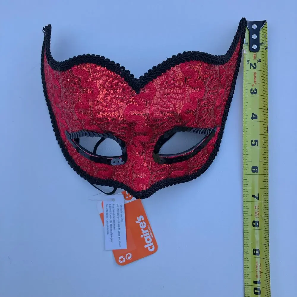 NEW Claire's Red Masquerade Mask Lace Glitter Mardi Gras Costume Halloween
